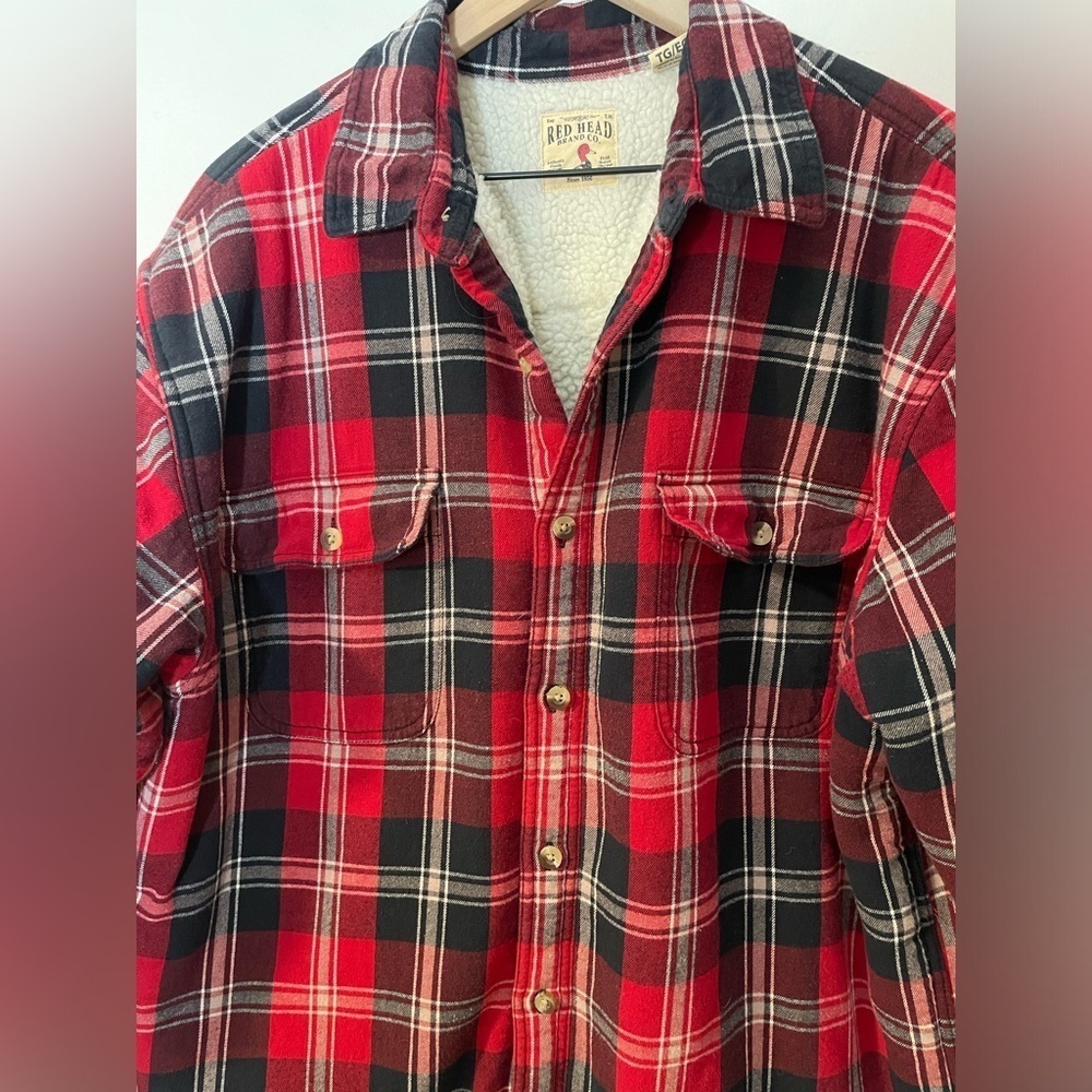 Redhead Flannel Shirt Jacket Sherpa Lined Red Plaid Men’s XL Barn Coat Shacket - Picture 2 of 12
